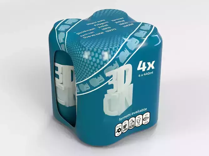 4 pack 440ml Shinkwrapped Beverage Cans 3D model 3D model