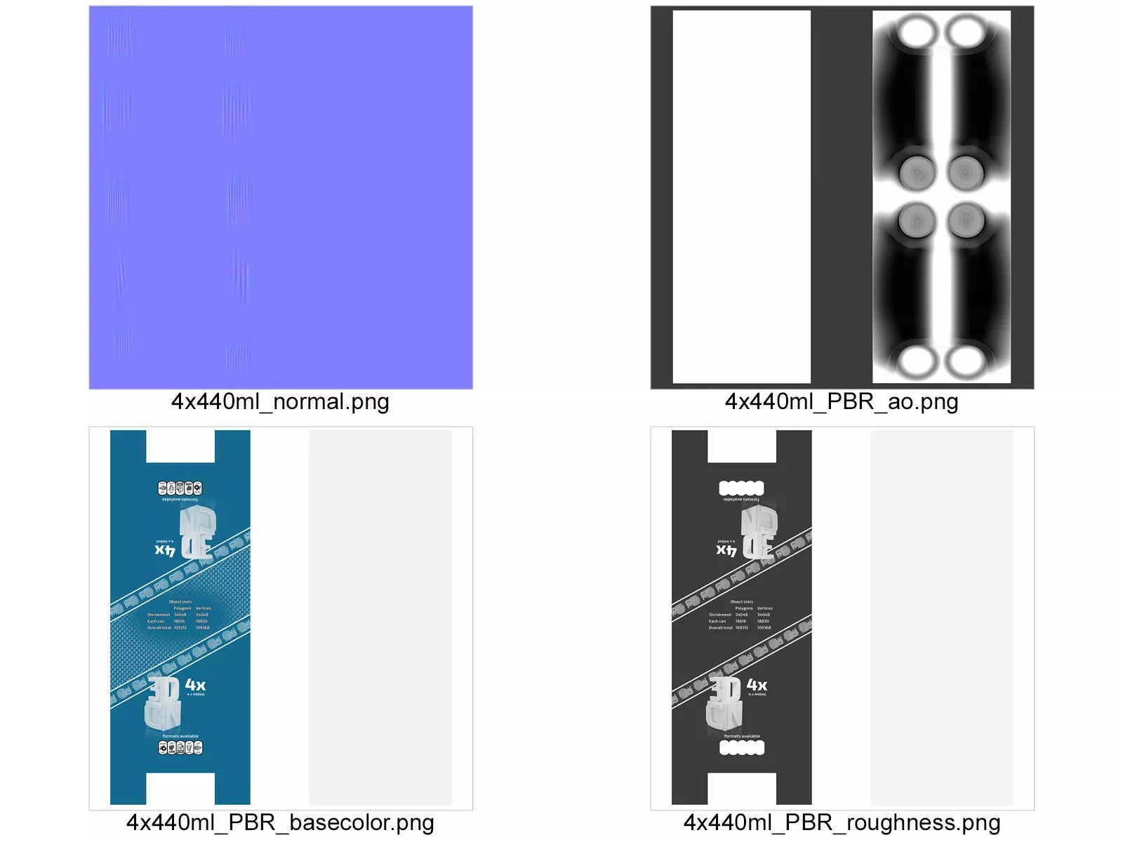 4 pack 440ml Shinkwrapped Beverage Cans 3D model 3D model_14