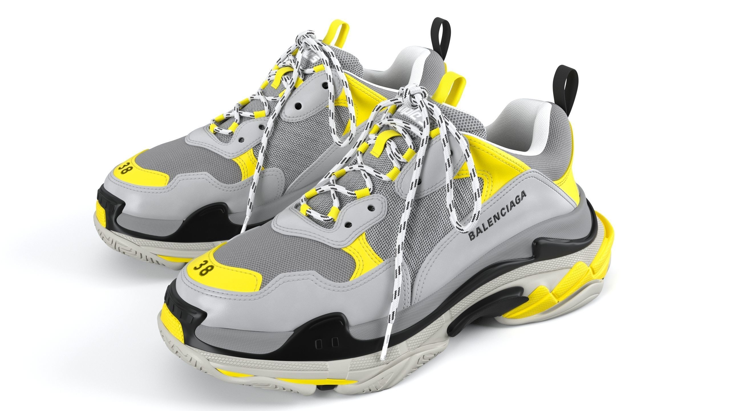 Balenciaga Triple S Yellow Grey PBR  3D model_5