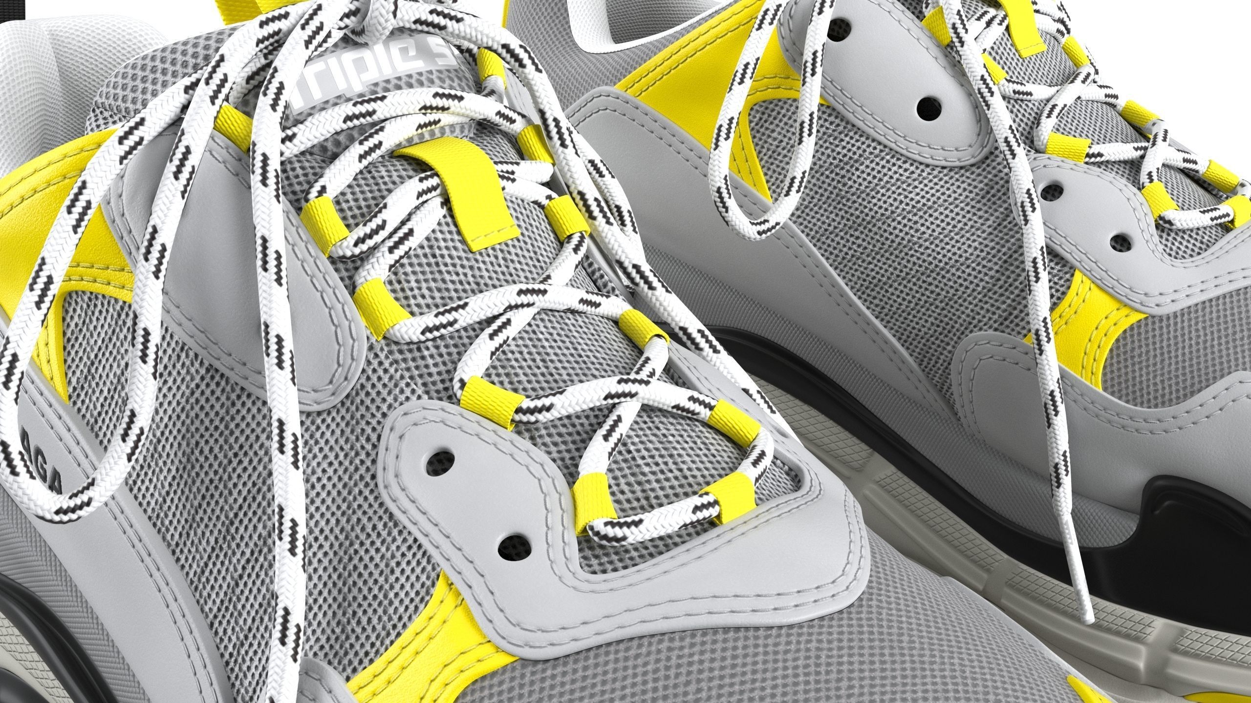 Balenciaga Triple S Yellow Grey PBR  3D model_7
