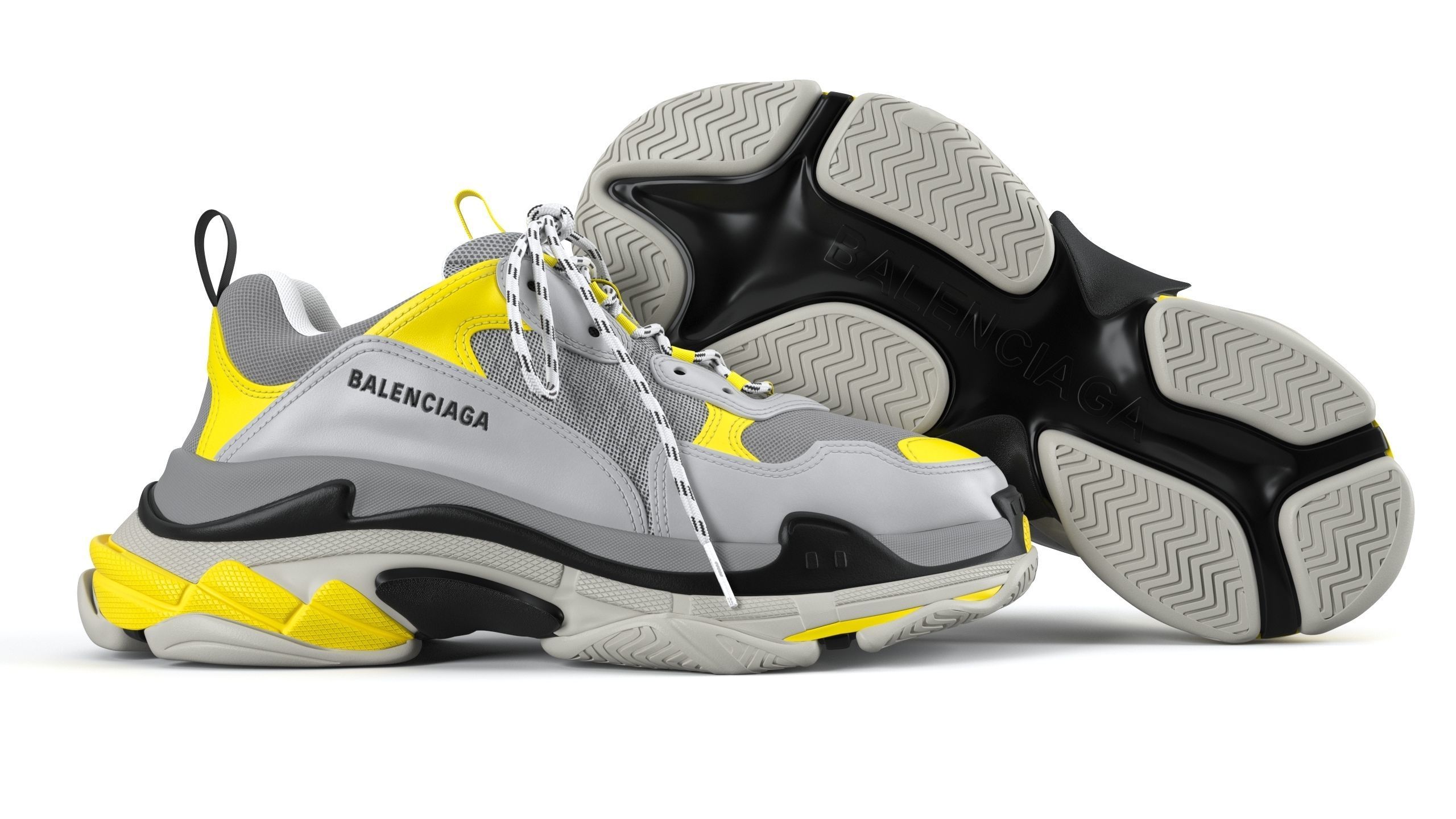 Balenciaga Triple S Yellow Grey PBR  3D model_9