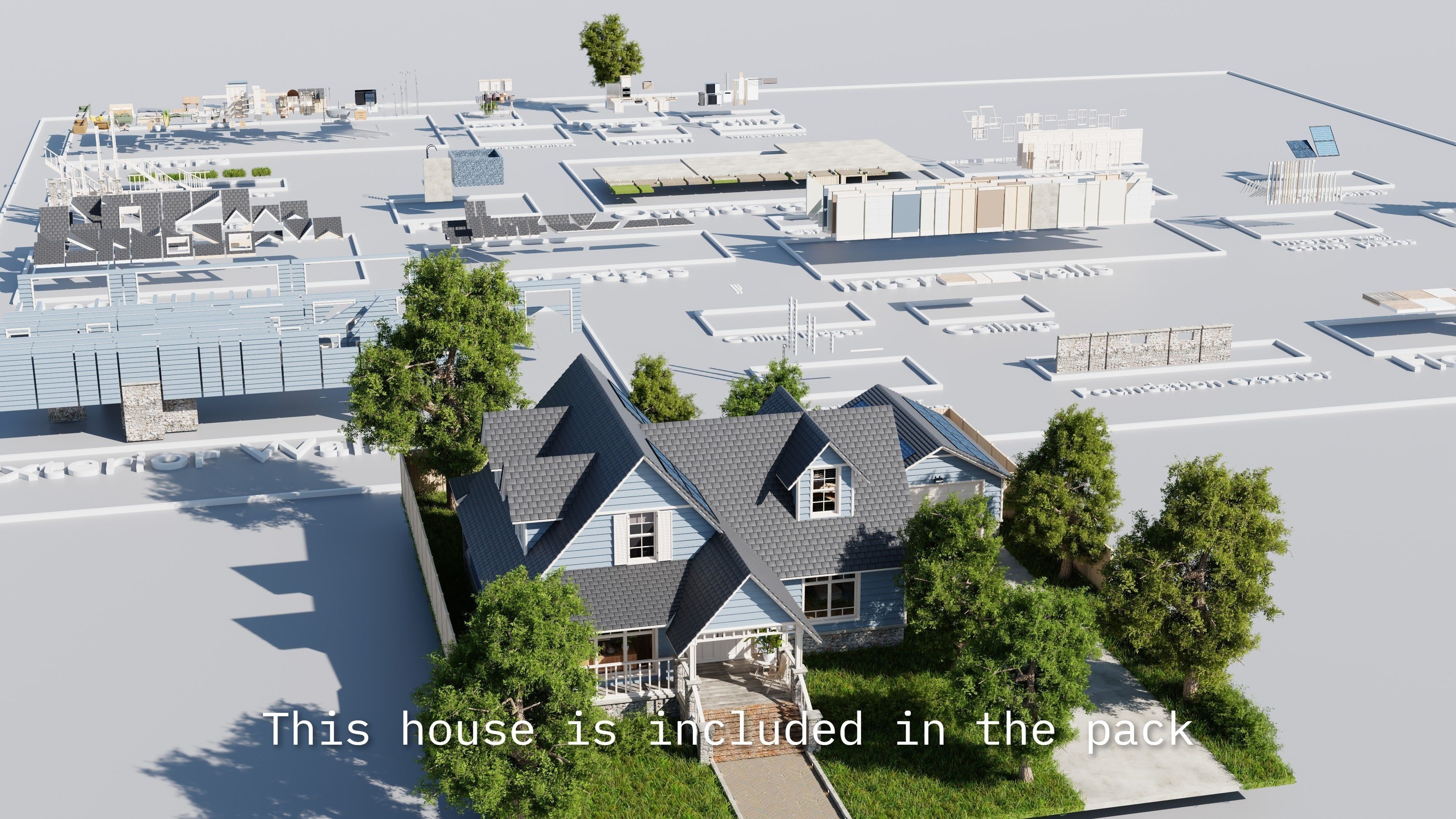 Modular Suburban House Creation tool Low-poly 3D model_2