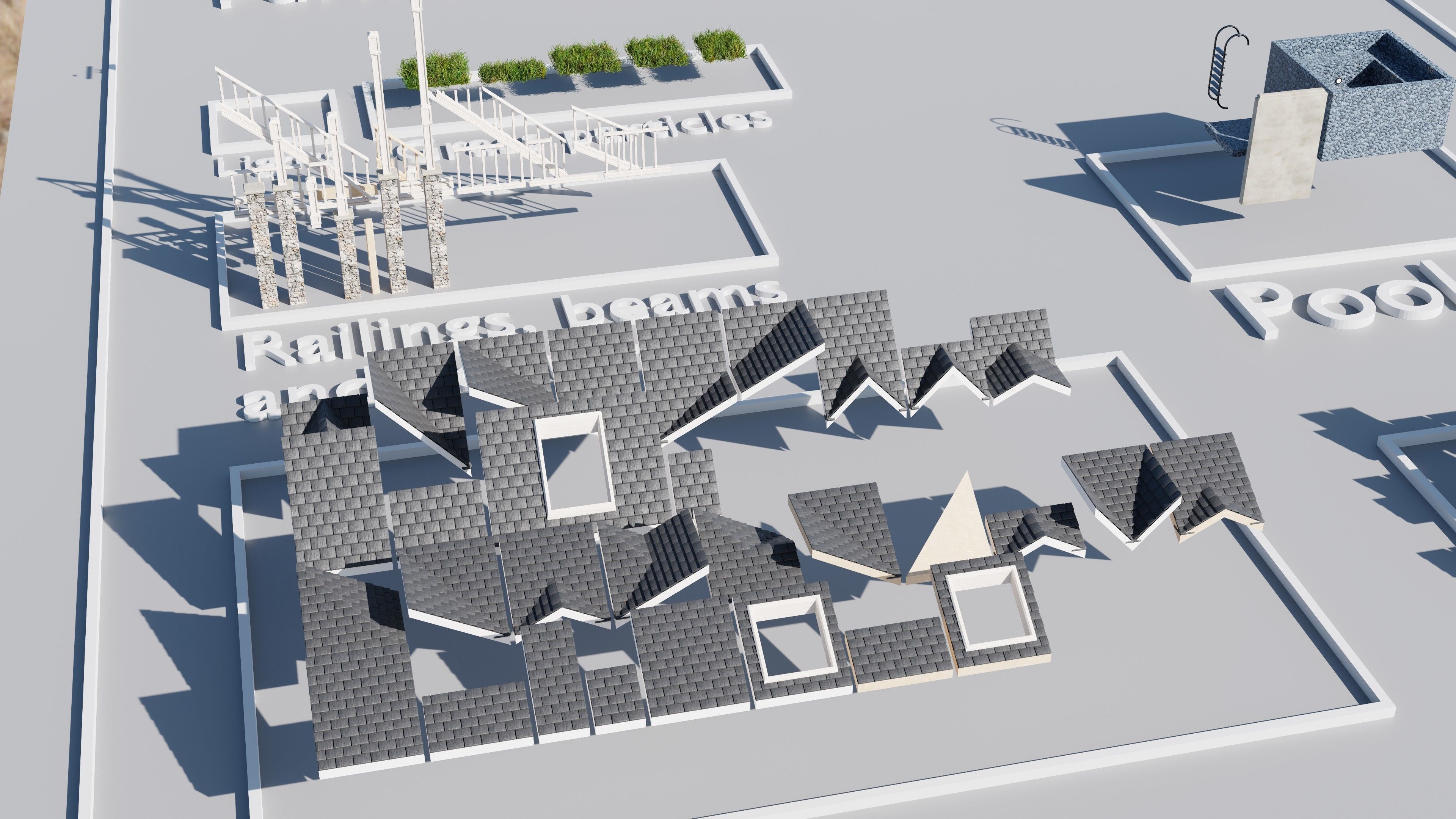 Modular Suburban House Creation tool Low-poly 3D model_19