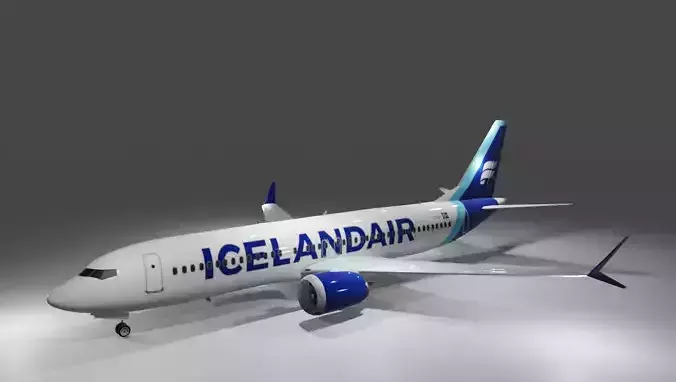 Iceland air boeing 737 max 8 3d model with cockpit Low-poly 3D model