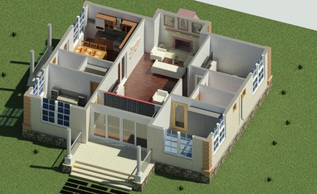 3 Bedroom Autodesk Revit House Model  Low-poly 3D model_14