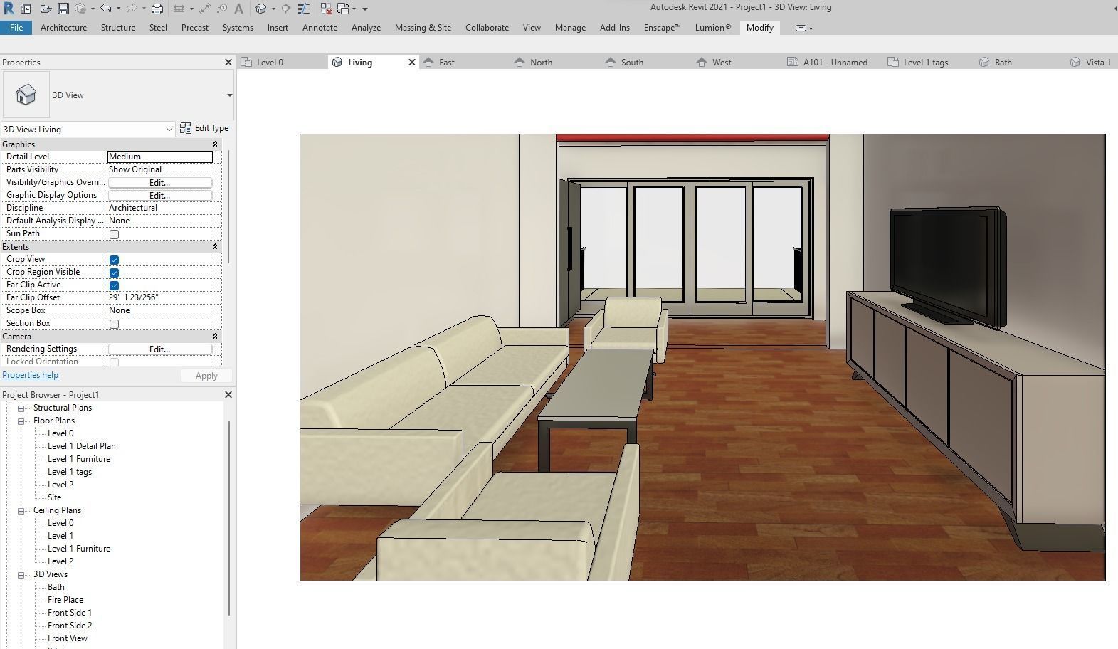 3 Bedroom Autodesk Revit House Model  Low-poly 3D model_12