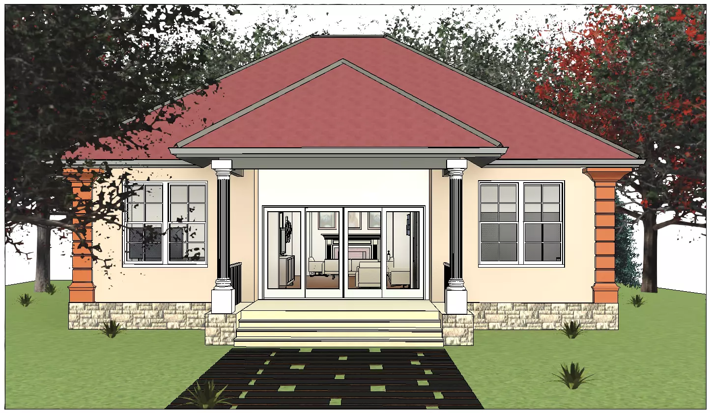3 Bedroom Autodesk Revit House Model  Low-poly 3D model_0