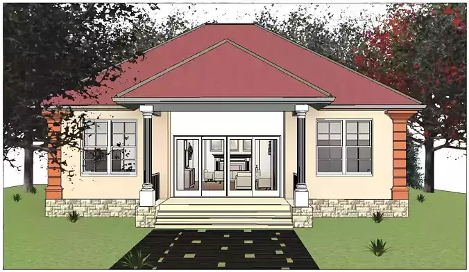 3 Bedroom Autodesk Revit House Model  Low-poly 3D model