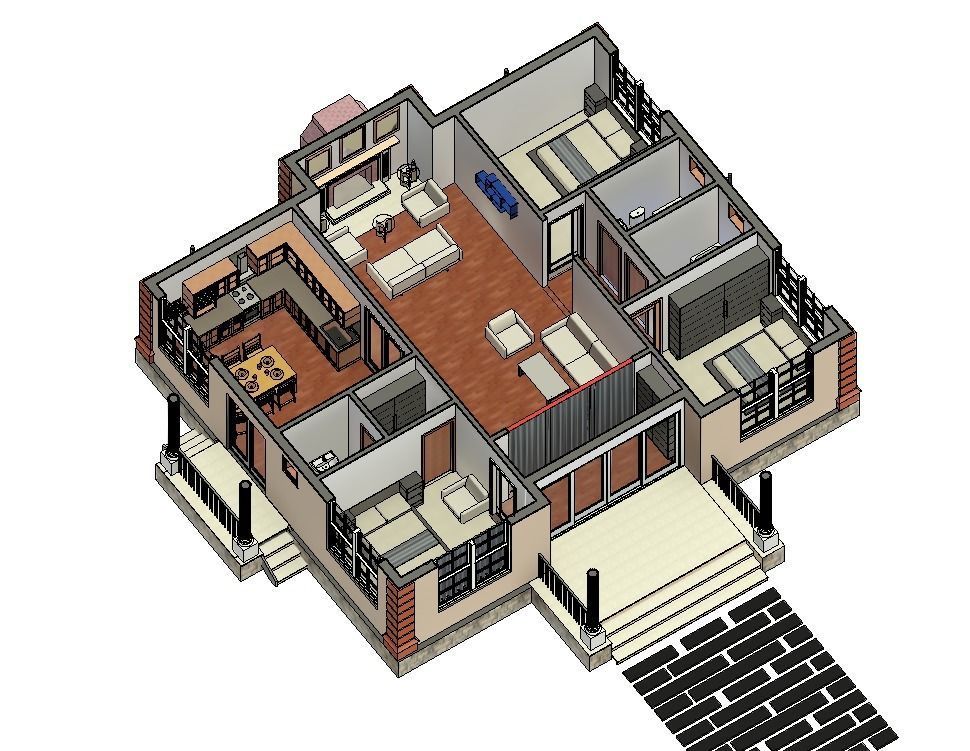 3 Bedroom Autodesk Revit House Model  Low-poly 3D model_13
