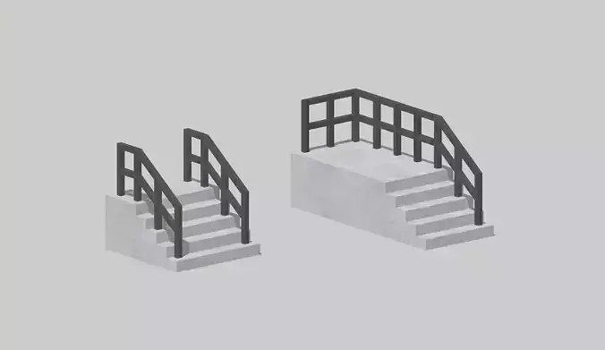 Building Entrance Long Short Stairs by Outland Models Low-poly 3D model