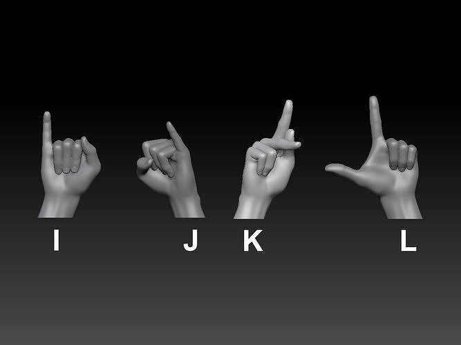 HAND SIGN LANGUAGE ALPHABET I J K L 3D print model