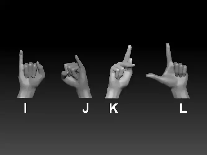 HAND SIGN LANGUAGE ALPHABET I J K L 3D print model
