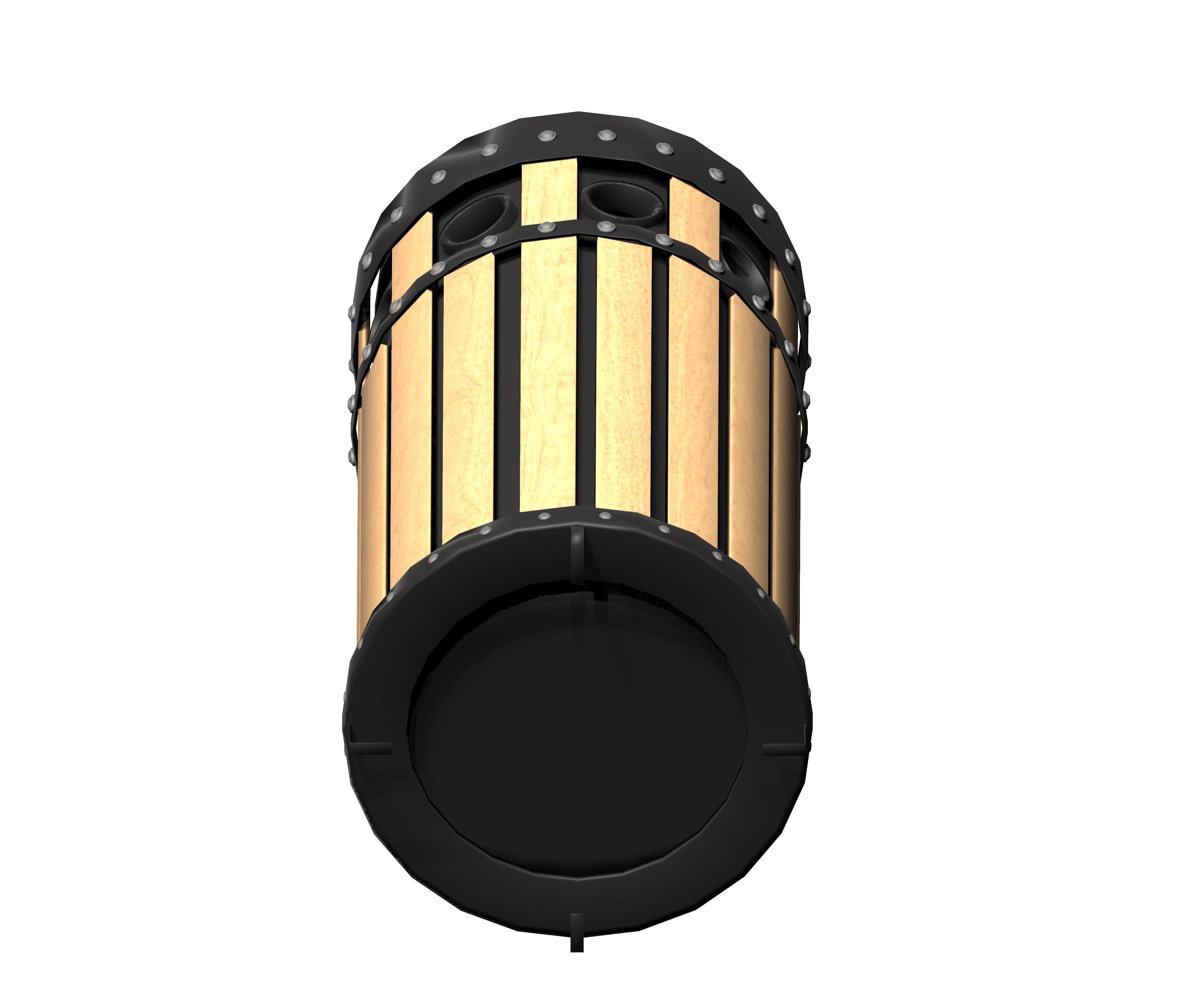 Wooden circular cage type trash can with metal feet Low-poly 3D model_3