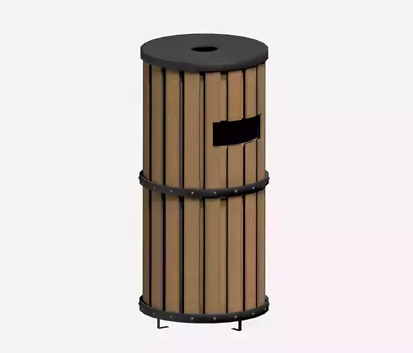 Wooden cylindrical cage type trash can with metal feet Low-poly 3D model