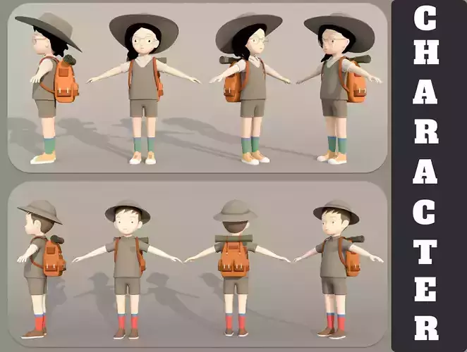 Explorer Mountain Climber Character  Low-poly 3D model