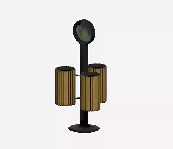 Triple cage type circular wooden trash can Low-poly 3D model