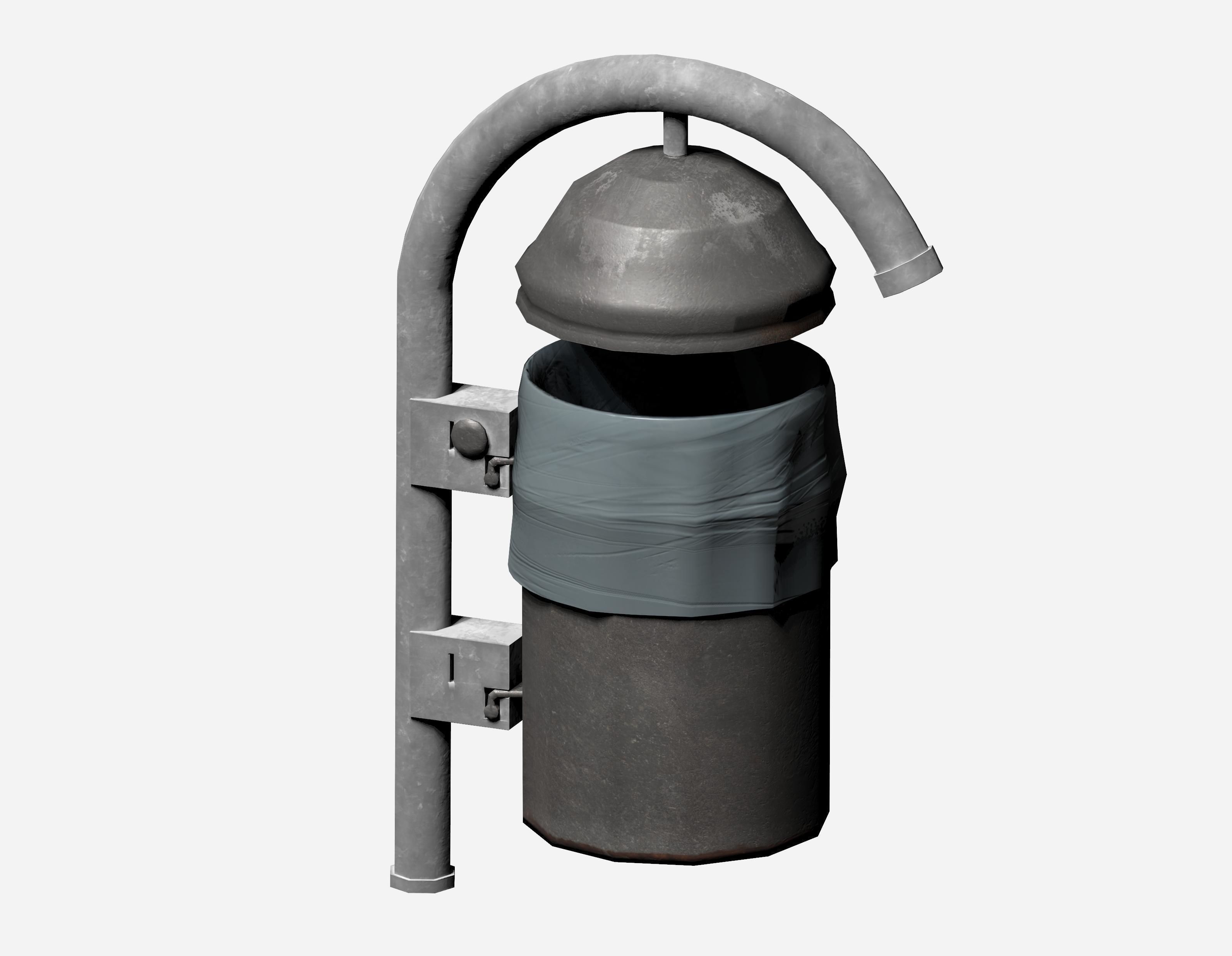 Grey cage type trash can with carrier bag Low-poly 3D model_2