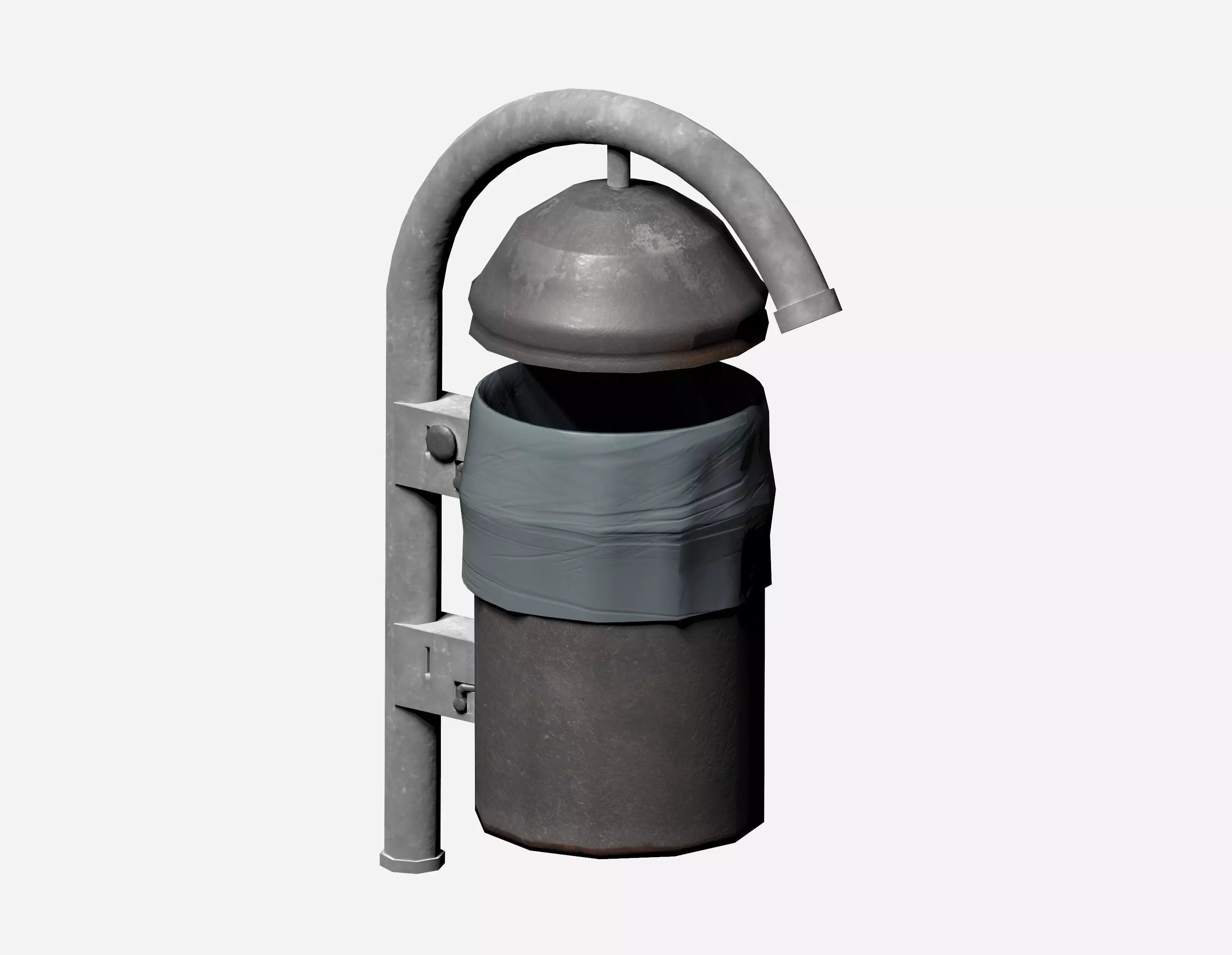 Grey cage type trash can with carrier bag Low-poly 3D model_0