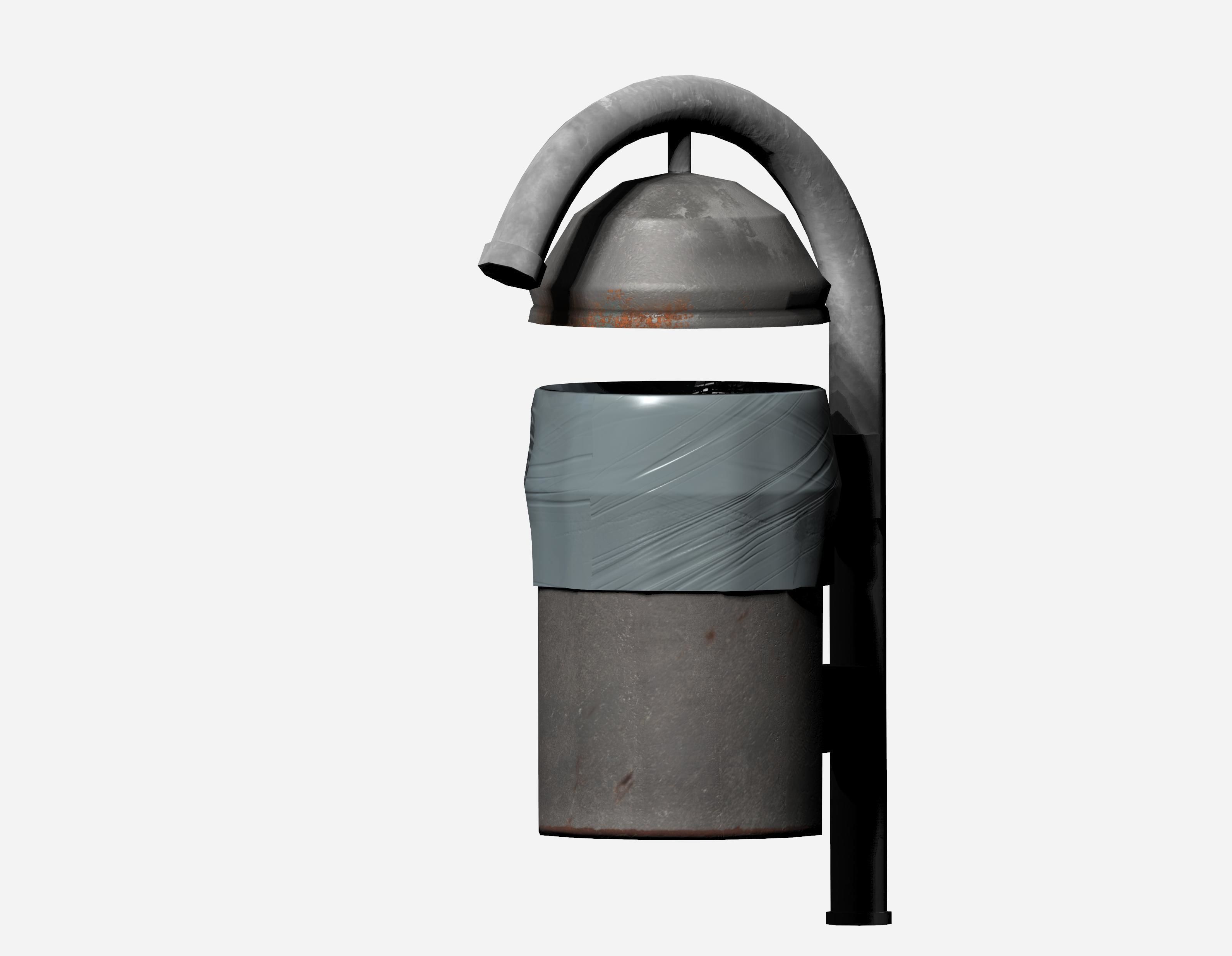 Grey cage type trash can with carrier bag Low-poly 3D model_1