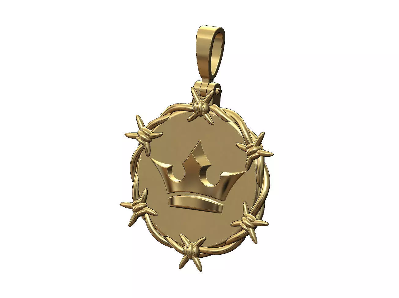 Crown barbwire round pendant with bail 3D print model_0