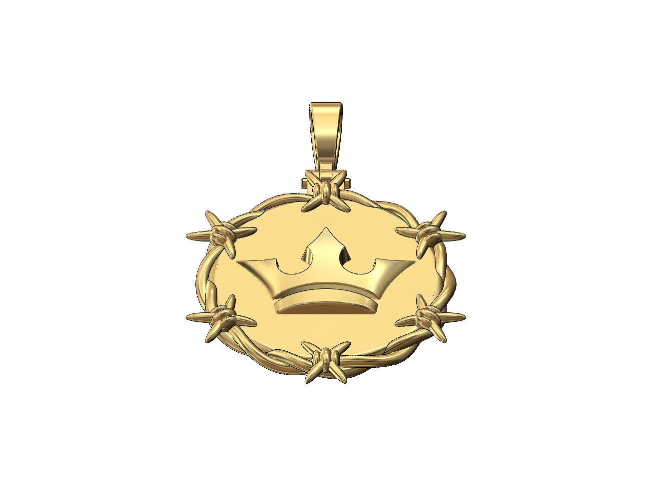Crown barbwire round pendant with bail 3D print model_3