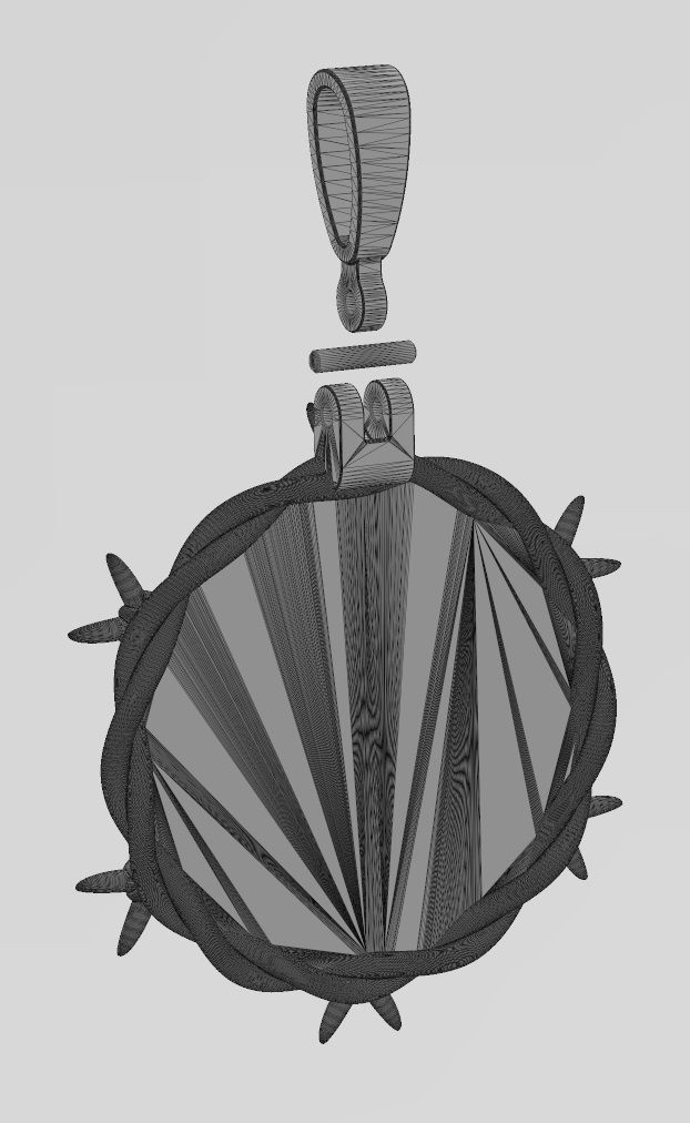 Crown barbwire round pendant with bail 3D print model_14