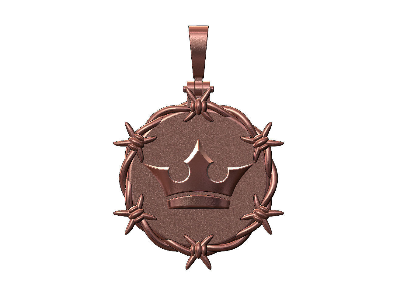 Crown barbwire round pendant with bail 3D print model_11