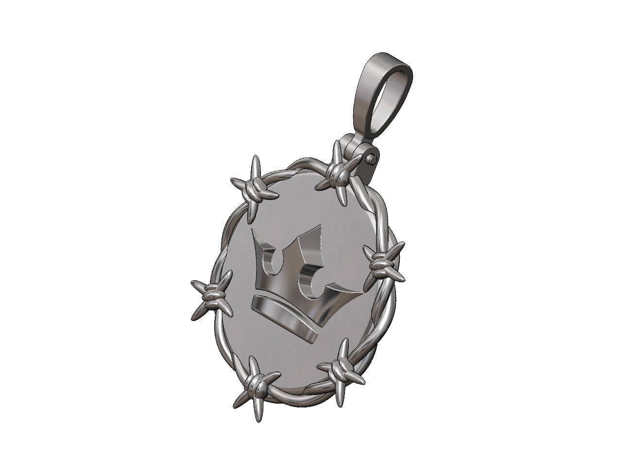 Crown barbwire round pendant with bail 3D print model_10