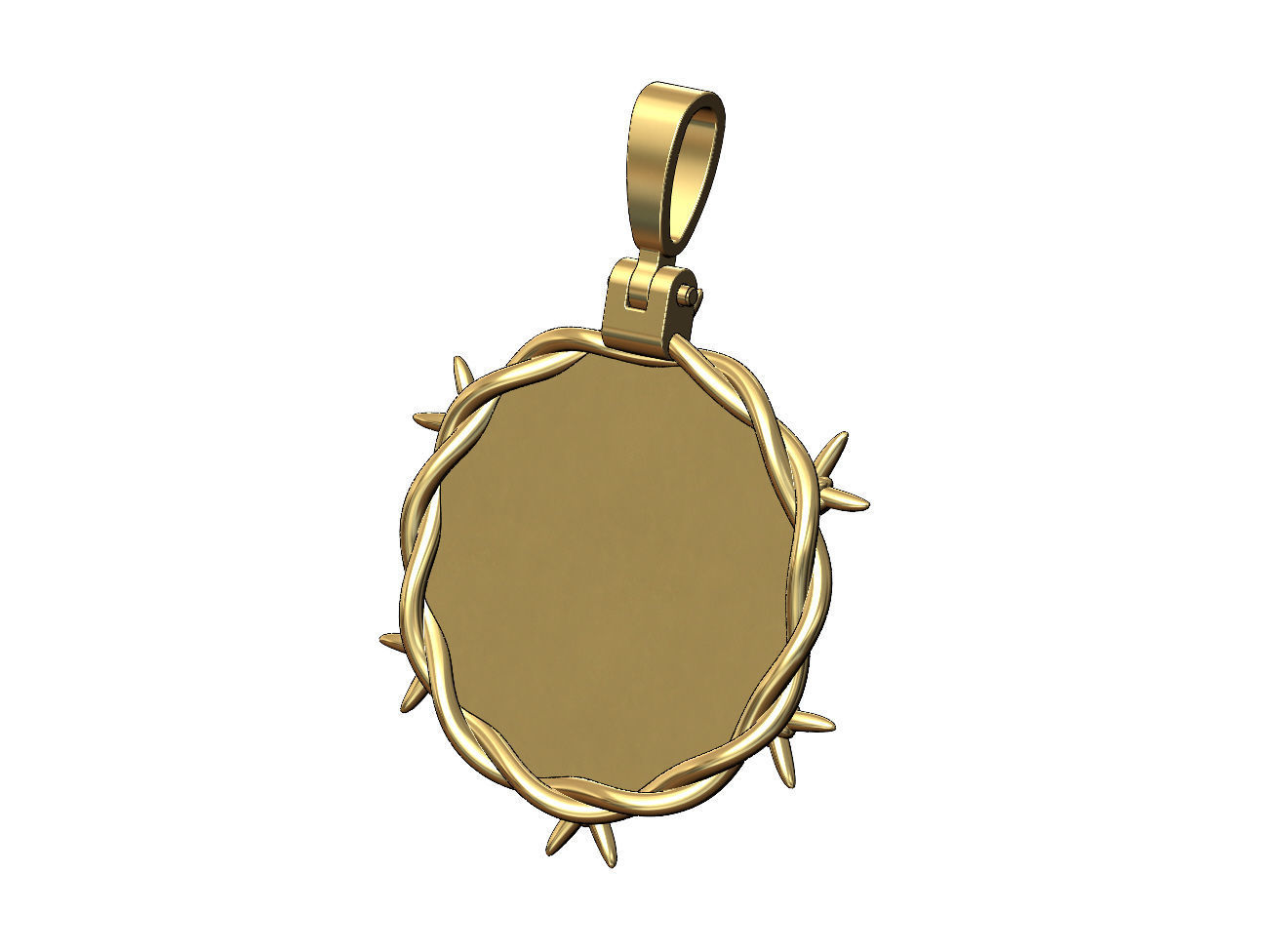 Crown barbwire round pendant with bail 3D print model_4