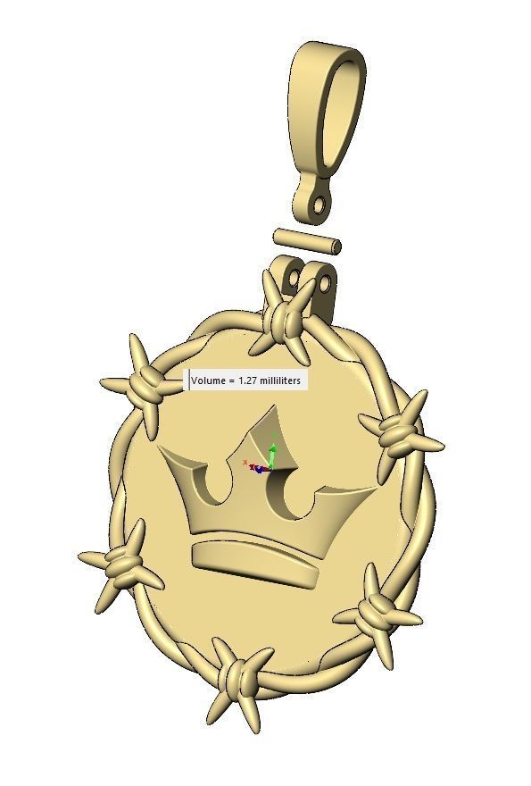 Crown barbwire round pendant with bail 3D print model_15