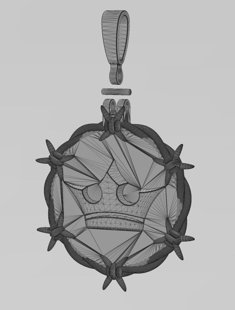 Crown barbwire round pendant with bail 3D print model_13