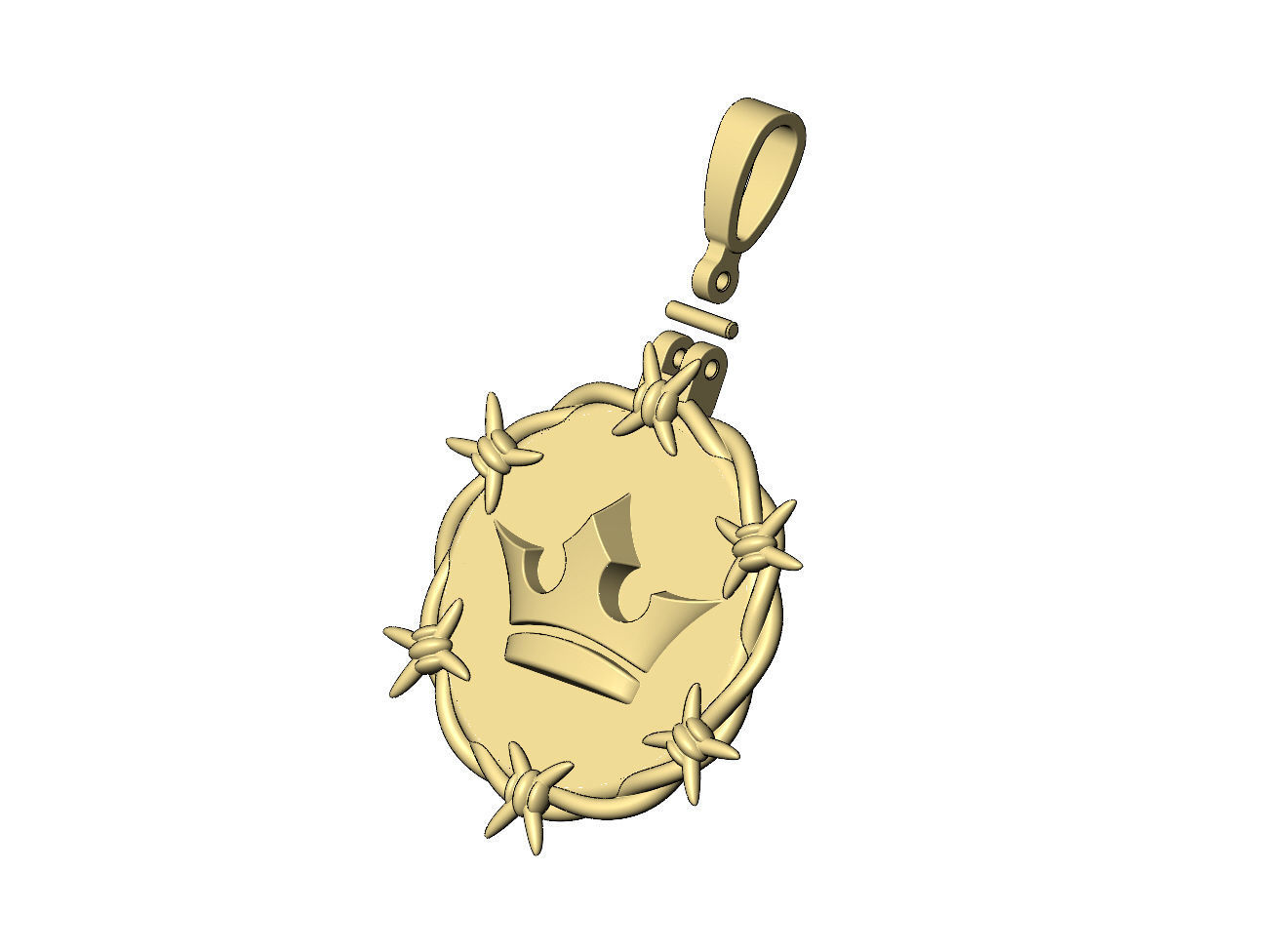 Crown barbwire round pendant with bail 3D print model_5