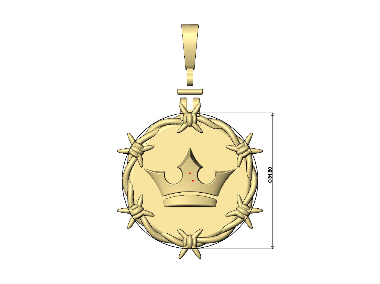 Crown barbwire round pendant with bail 3D print model_6