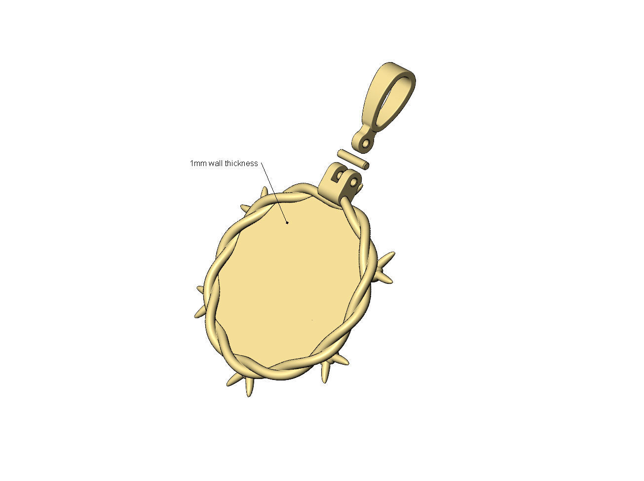 Crown barbwire round pendant with bail 3D print model_9