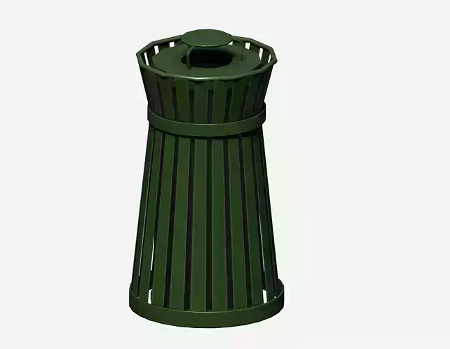 Green circular cage type trash can with tap cover Low-poly 3D model