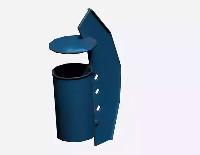 Blue metal modern cage type trash can Low-poly 3D model