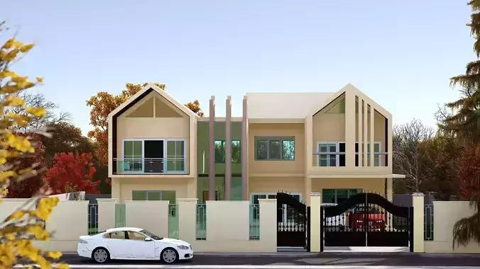 4 Bedroom 3D Modern House Model 3D model