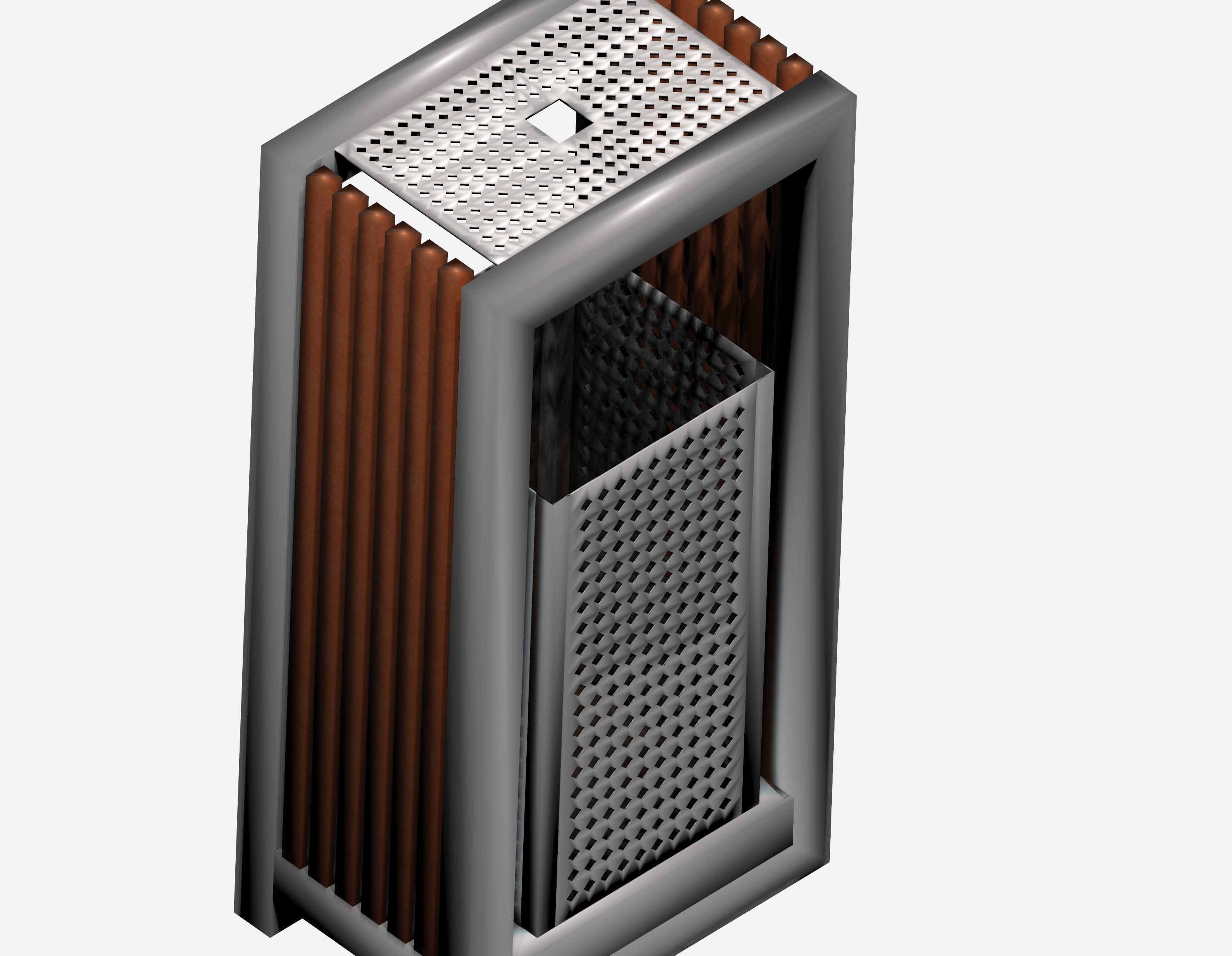 Wooden and metal box type aluminum trash can Low-poly 3D model_2