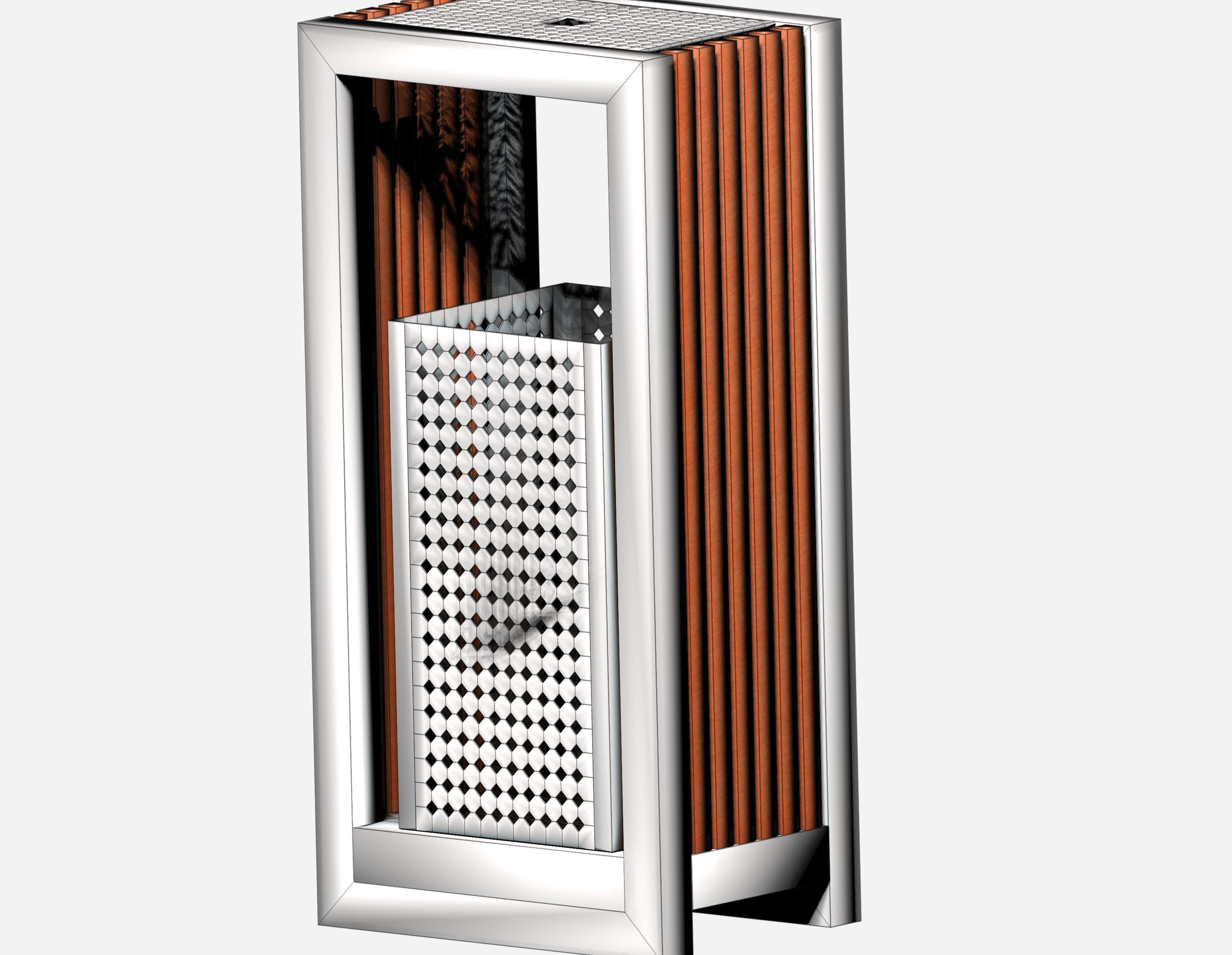 Wooden and metal box type aluminum trash can Low-poly 3D model_5