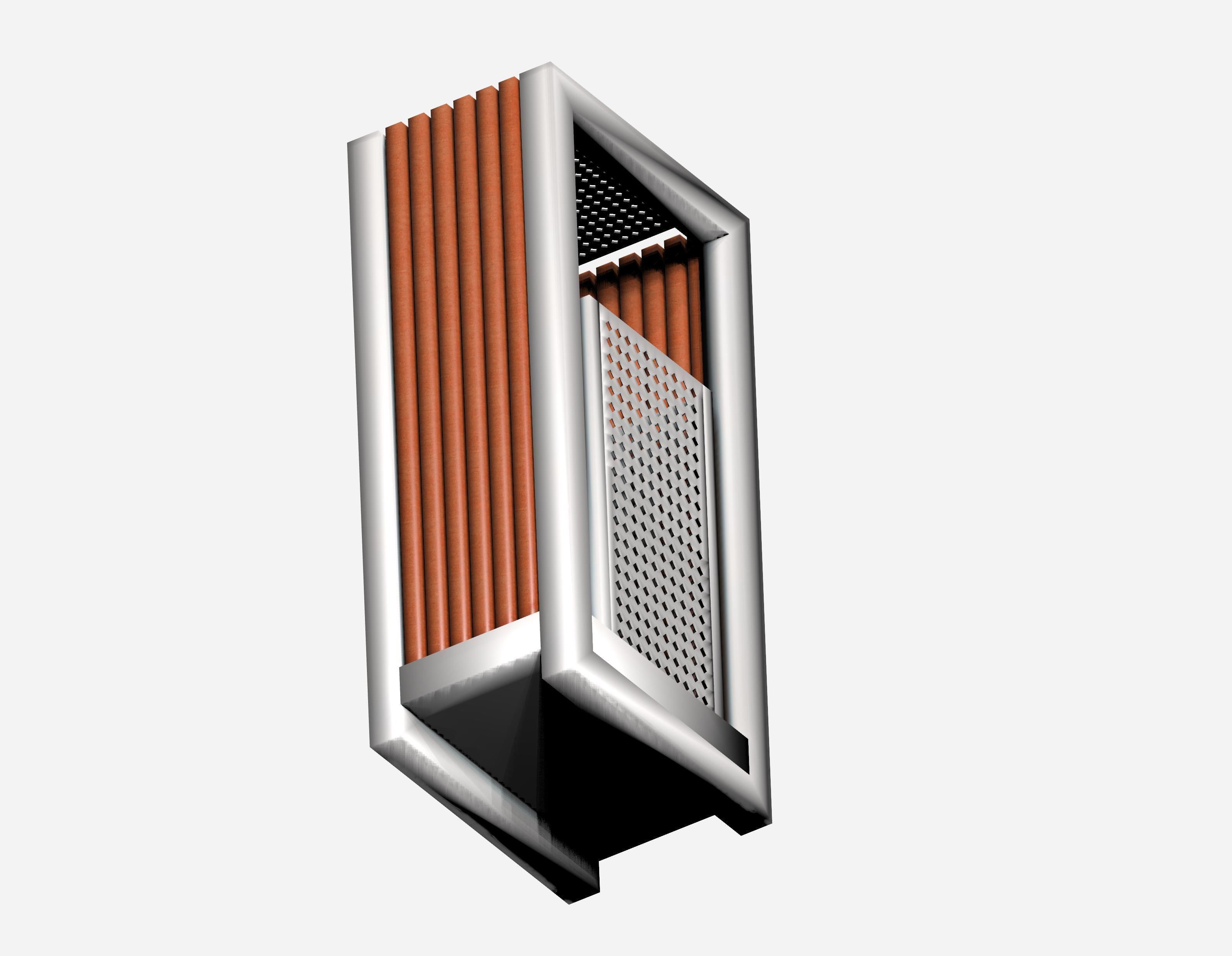 Wooden and metal box type aluminum trash can Low-poly 3D model_1