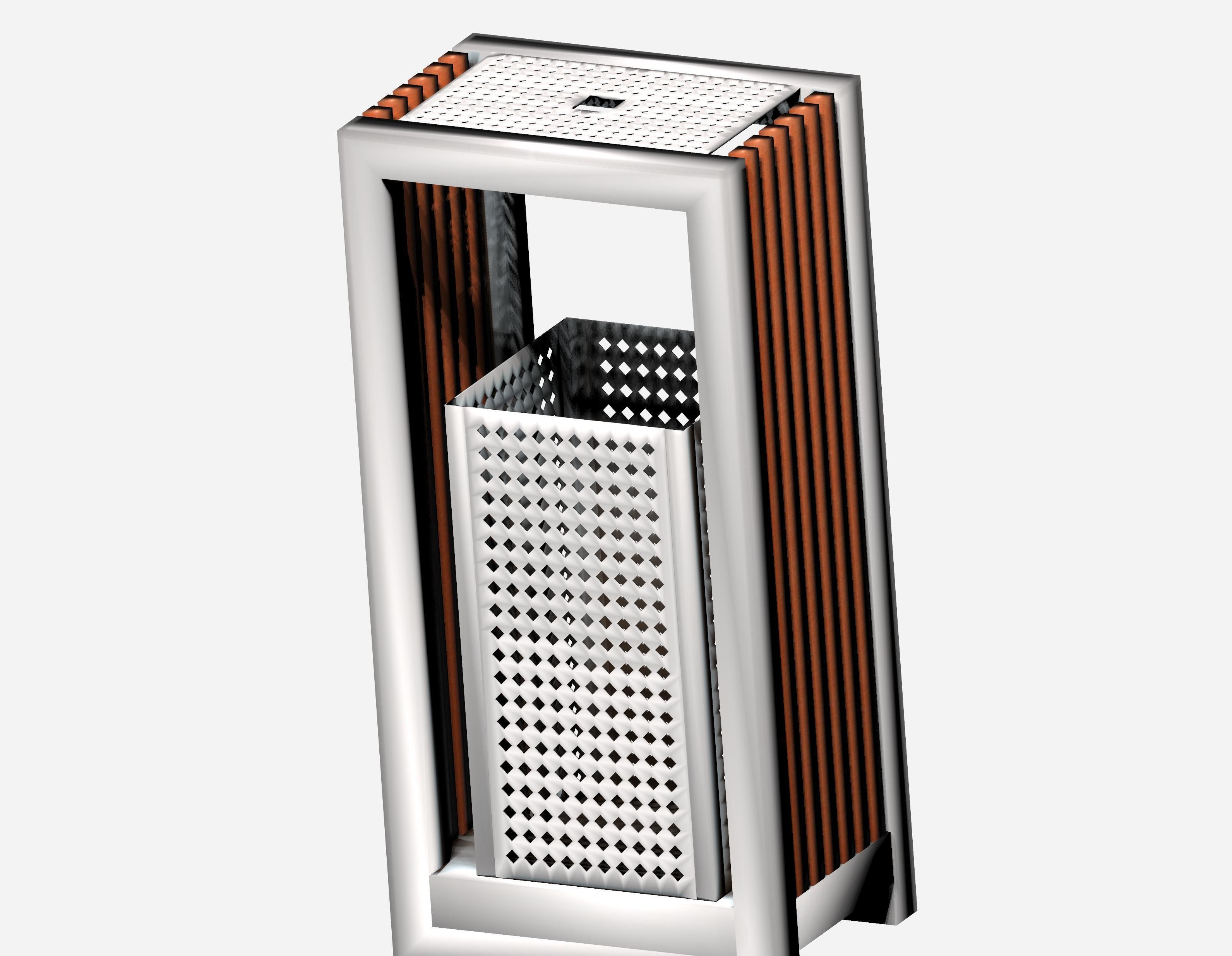 Wooden and metal box type aluminum trash can Low-poly 3D model_3