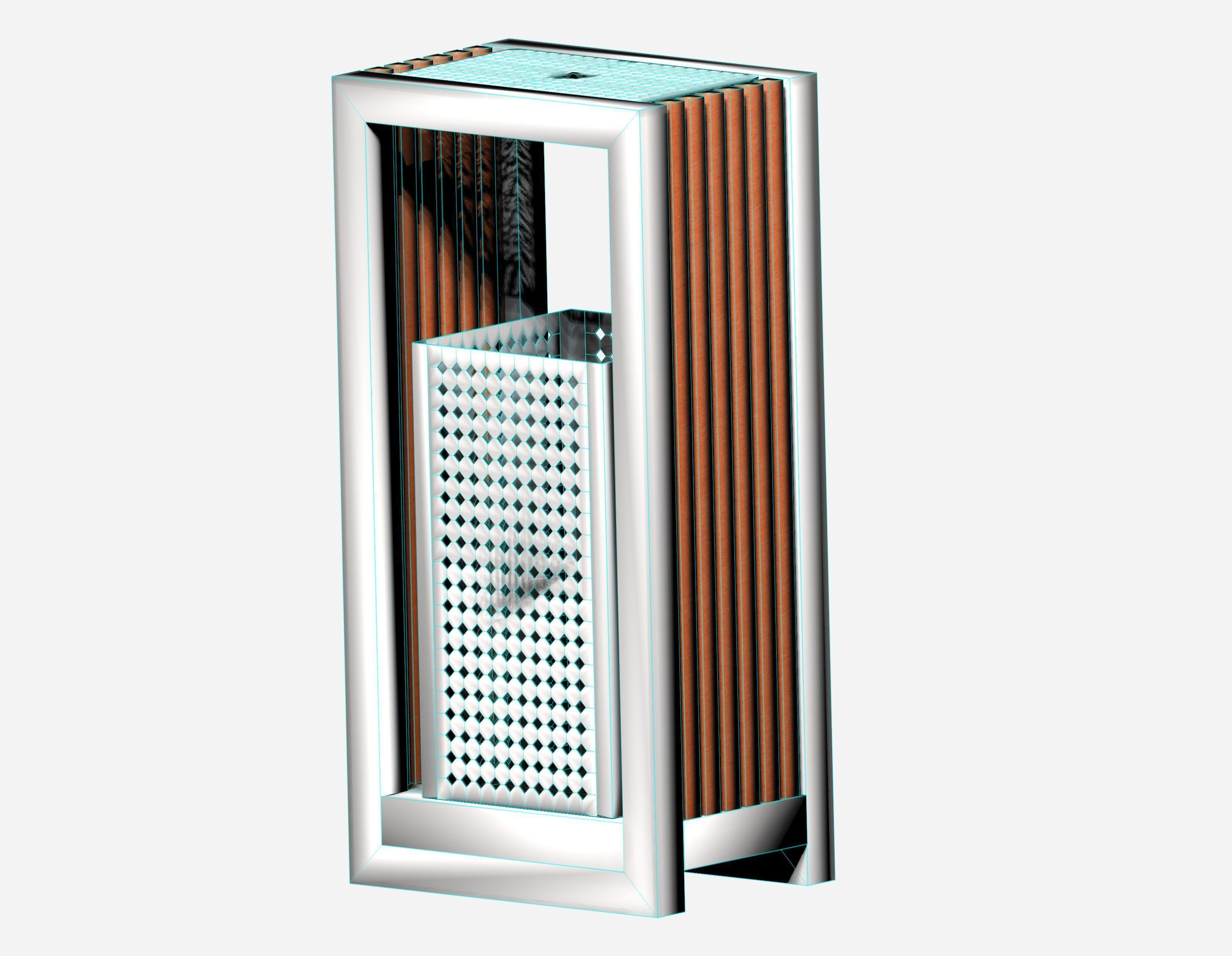 Wooden and metal box type aluminum trash can Low-poly 3D model_6