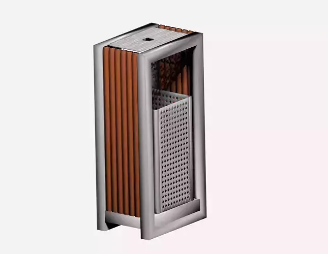 Wooden and metal box type aluminum trash can Low-poly 3D model