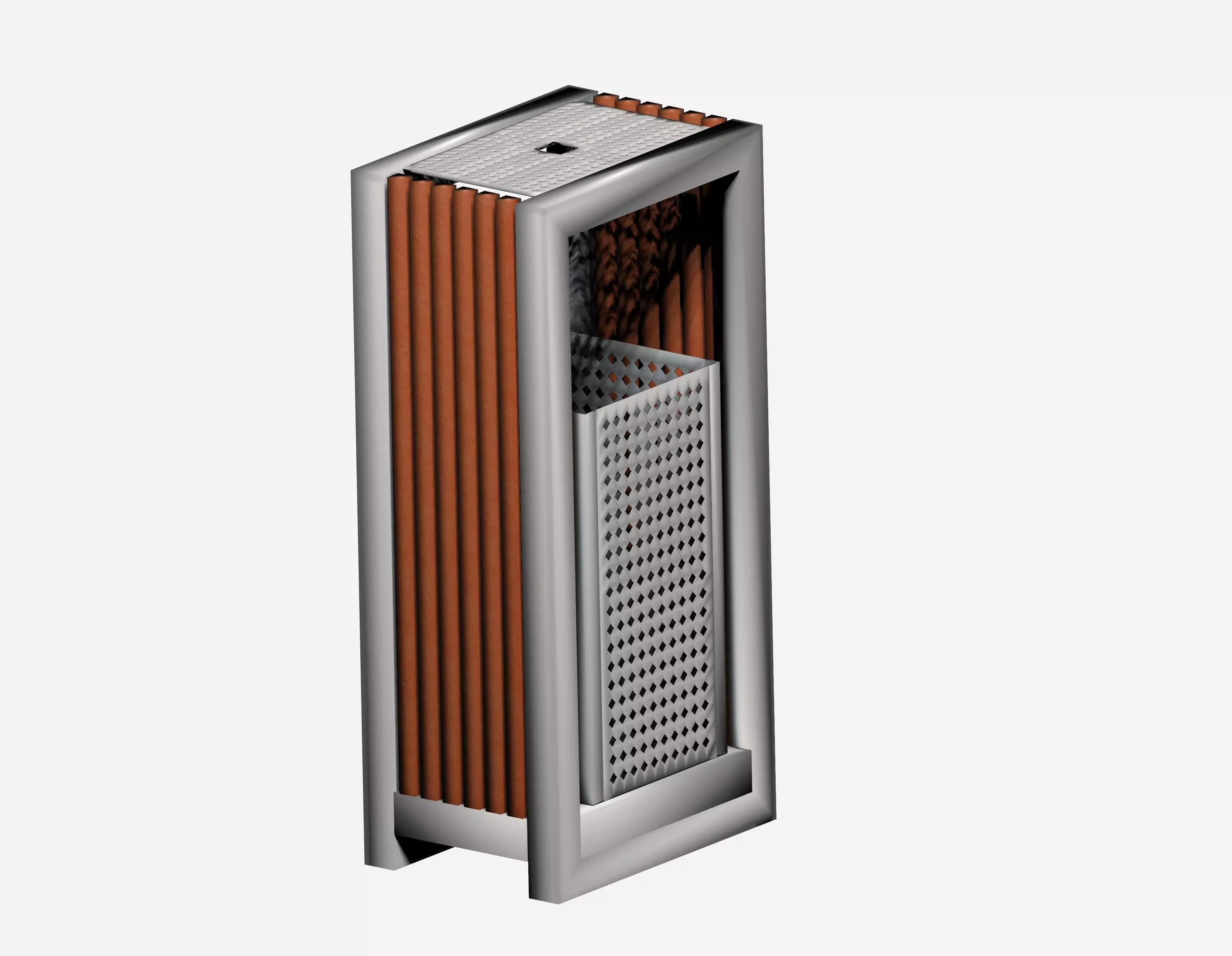 Wooden and metal box type aluminum trash can Low-poly 3D model_0
