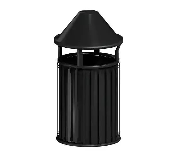 Black circular cage type trash can with tap cover Low-poly 3D model