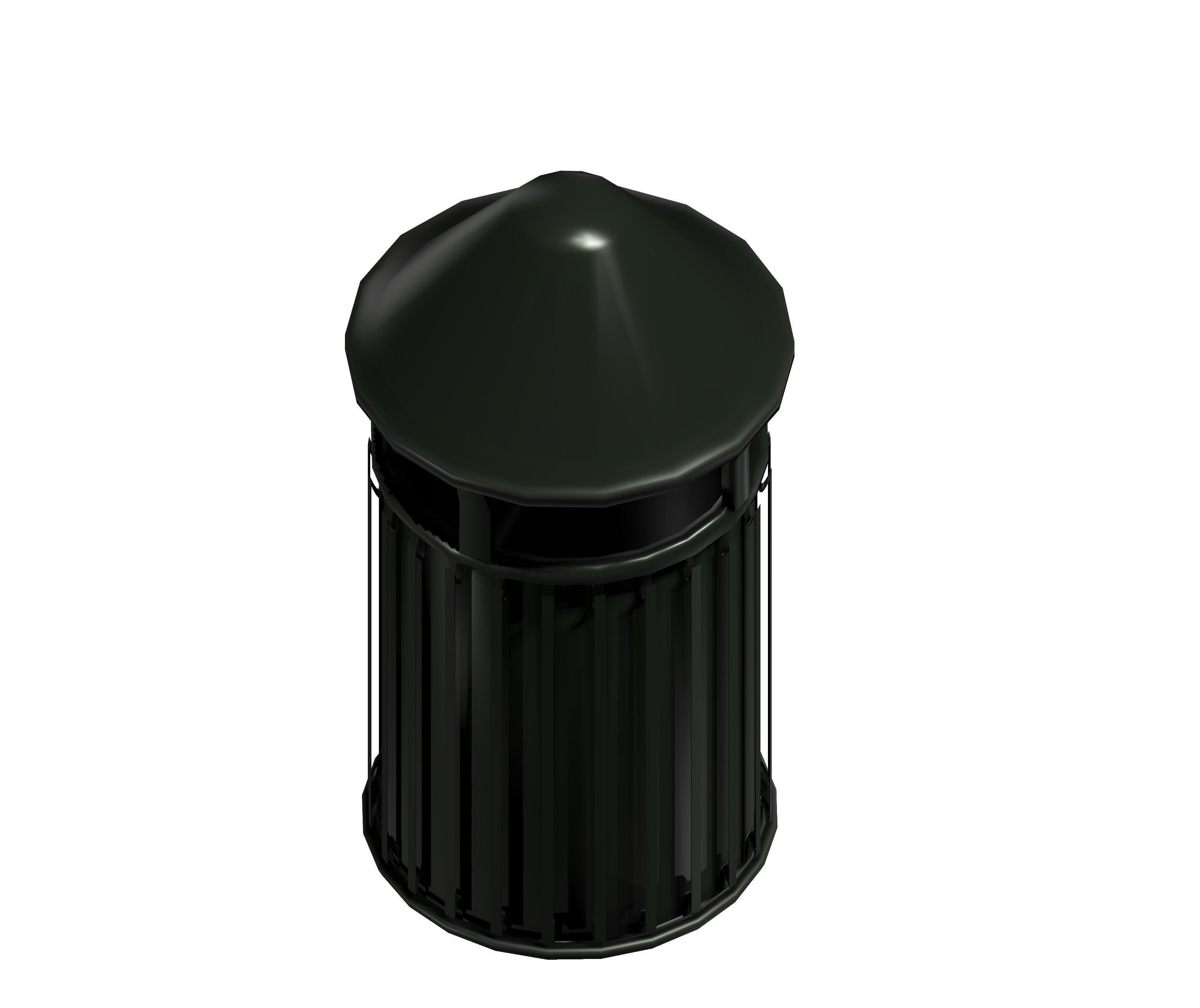 Black circular cage type trash can with tap cover Low-poly 3D model_1