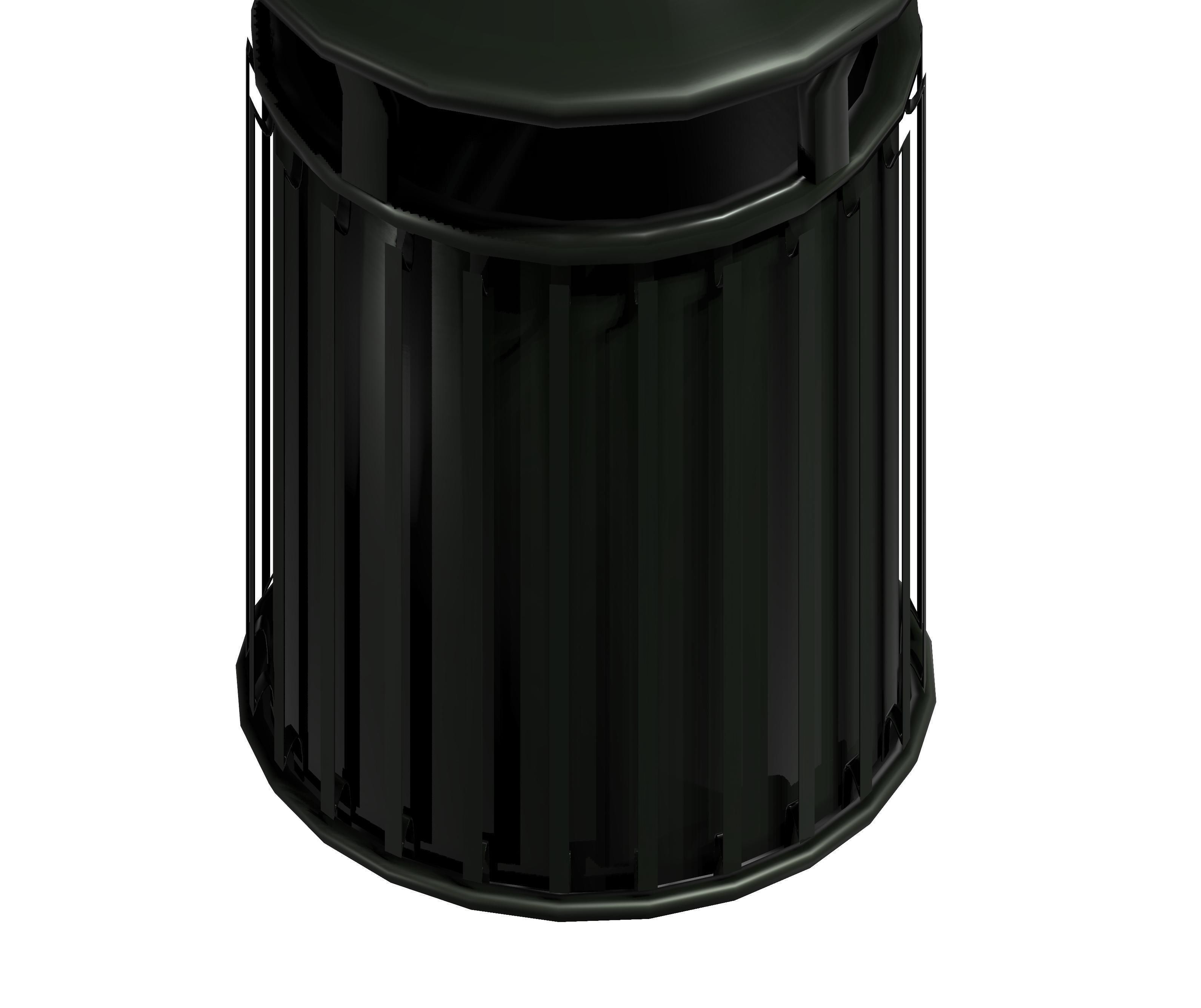 Black circular cage type trash can with tap cover Low-poly 3D model_3
