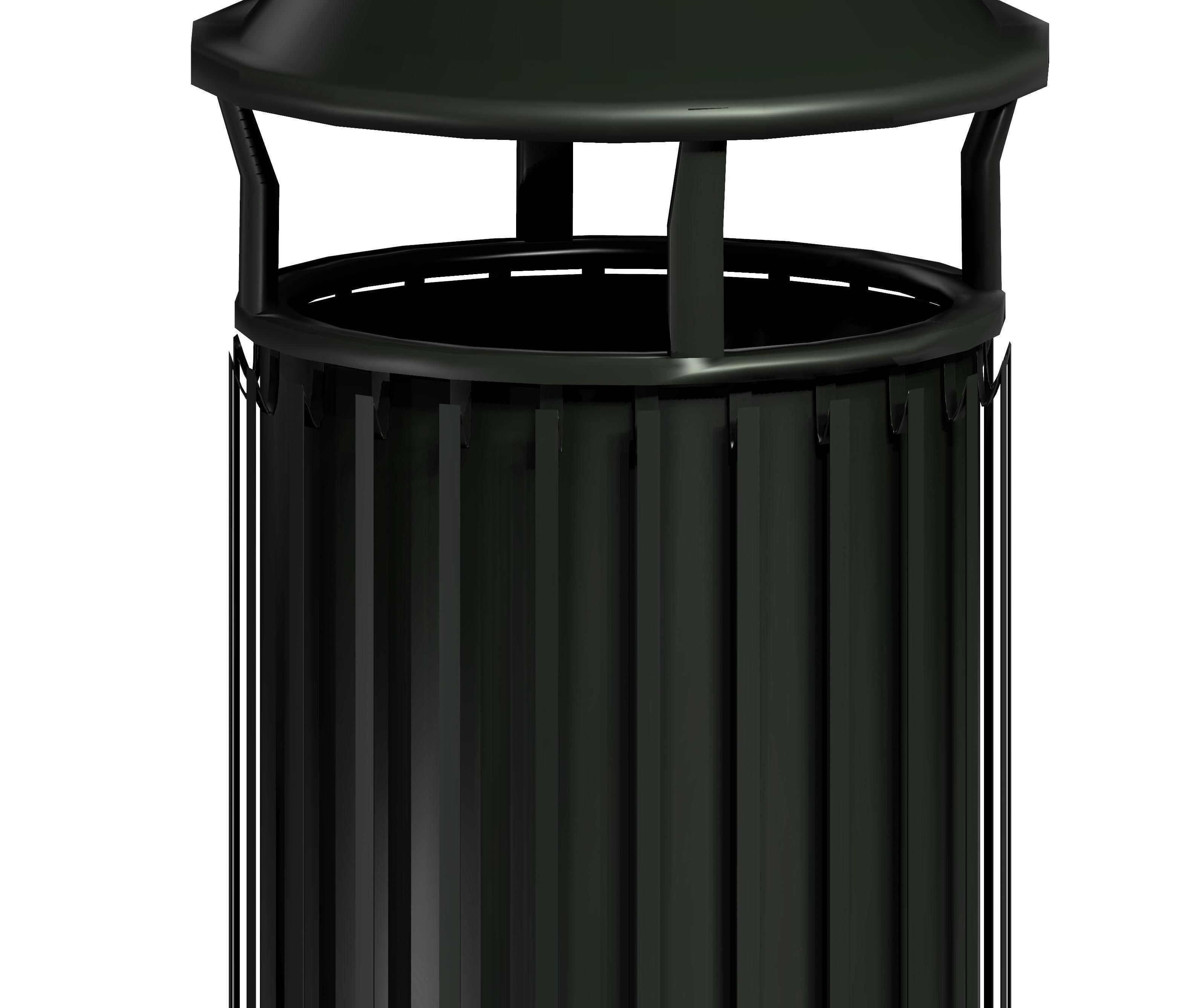 Black circular cage type trash can with tap cover Low-poly 3D model_4