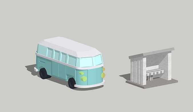 Vintage Style Bus with Passenger Shed by Outland Models Low-poly 3D model
