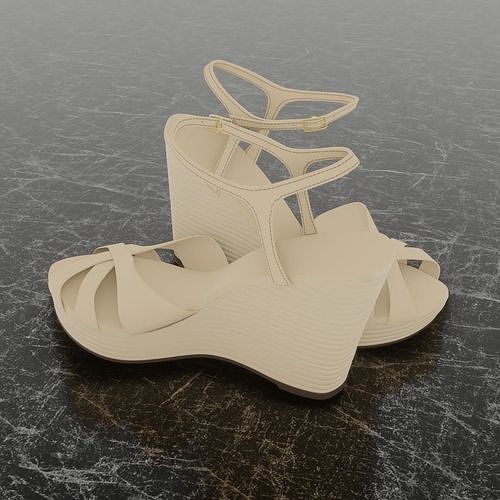 WOMENS HEEL 3D SHOES - CREAM Low-poly 3D model